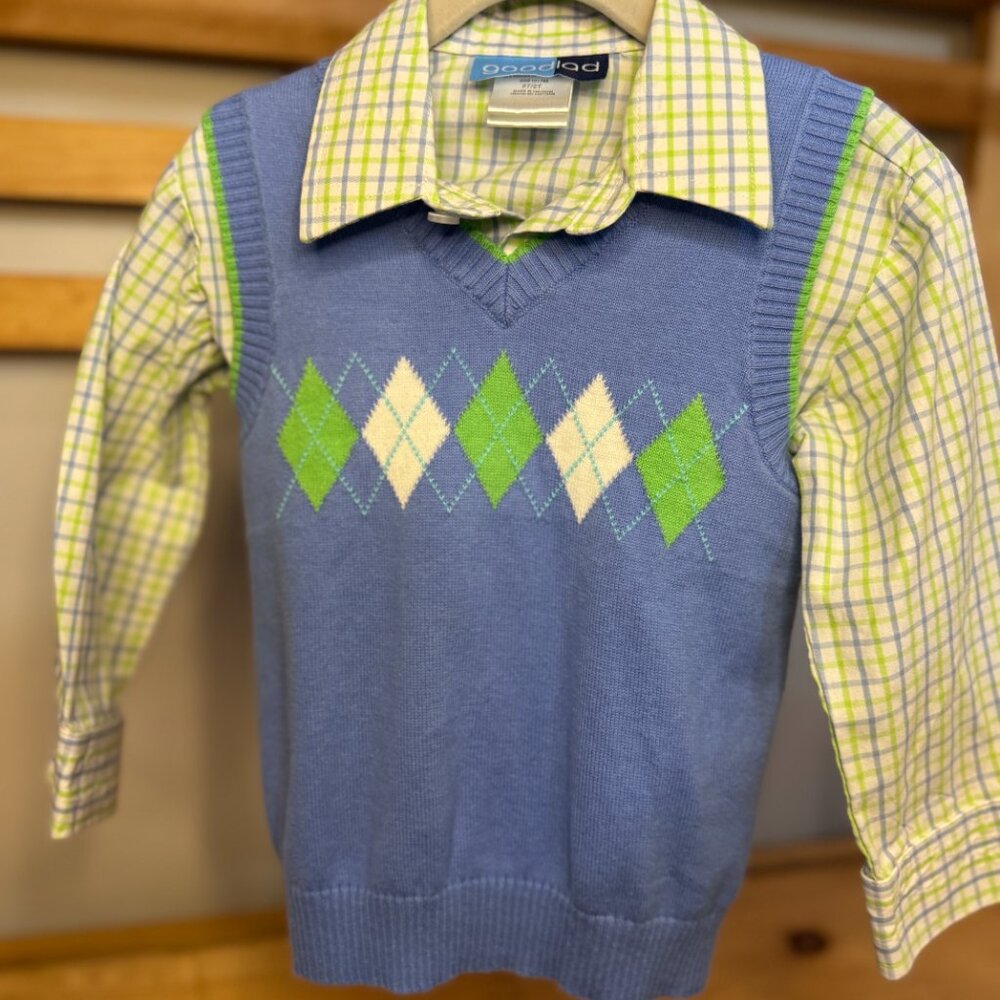 Good Lad Boys Dress Shirt & Argyle Sweater Vest Set Size 2 - Picture 2 of 8